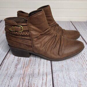 Baretraps Boots Womens 8 M Guenna Side Zip Ankle Bootie Brown Fabric Heels